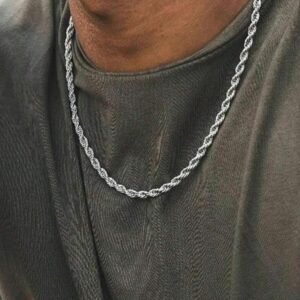 3mm Stainless Steel Silver Twist Chain Necklace, Suitable For Men And Women, Silver And Gold Tone Chain, 18/20/22/24 Inches, Christmas, New Year, Holiday, Birthday Gift