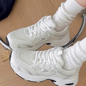 Sodalemon New Women's Casual Sports Shoes Preppy Style Chunky Sneakers Shoes White Sneakers Couple Style Round Toe Lace-Up Mesh Dual-Tone Breathable Versatile Deep Cut Fashion Print Graffiti Collegiate Style Student Shoes Outdoor Hiking Casual Shoes Commuter Shoes Run One Size Small