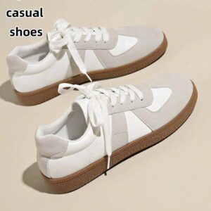 Women's Spring/Autumn New Casual Round Toe Low-Top Sneakers, Easy To Clean, Comfortable Flat Lace-Up Versatile Small White Shoes, Color Block Athletic Casual Shoes, Retro Style Vulcanized Shoes, Fashionable All Season