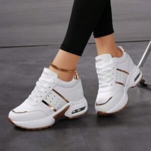 SOSENFER Women's Autumn/Winter Casual Contrast Color Sneakers, Lace-Up Low-Top Round Toe Anti-Slip Platform Sports Shoes, Outdoor Athletic Shoes