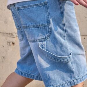 Men's Casual Distressed Denim Shorts Jorts, Loose Fit American Style Vintage Light Blue Bermuda Shorts Jorts, Summer