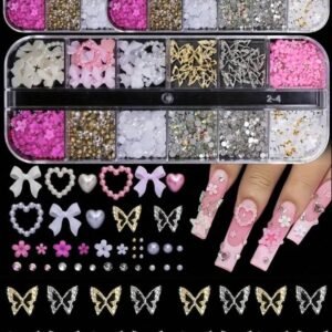 95pcs Y2K 3D Nail Art Decoration Set, Includes Rhinestones, Faux Pearls, Rhinestones: 20pcs Thick Butterfly Decor, Sexy Bow Decor, Heart Decor And 3D Flower Decor, Suitable For Y2K Nail Art Decoration, Women Nail Supplies Nails