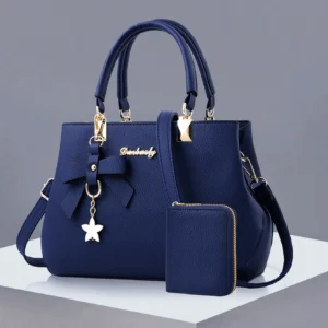 2pcs/1pc Women Solid Color Handbag & Wallet Set, With PU Leather & Bow Pendant, Zipper Closure, Great Mother's Day Gift