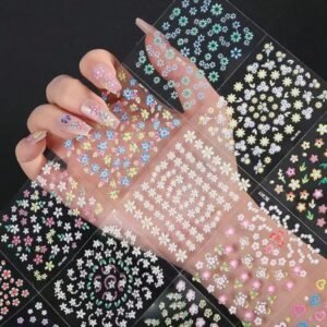 30pcs Floral Nail Art Fake Nail Most Popular Nail Color Stickers Decals Colorful Flower Nail Stickers Rhinestones And Ornaments 3D Self-Adhesive Cute Daisies Floral Nail Decals Heart-Shaped Nail Supplies Nail Design Decorative Accessories For Ladies And Girls Nail Art Nails