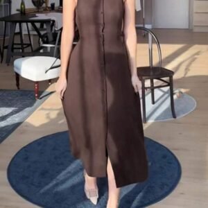 Women Elegant Sleeveless Solid Color Midi Dress Summer