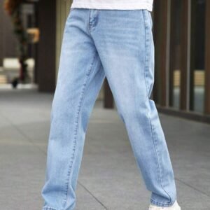 European And American Teenage Light Blue Men Distressed Cat Whiskers Casual Style Slim Straight Leg Jeans