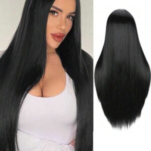 Long Straight Black Wigs For Women, Synthetic Black Straight Wig, Black Long Hair Wigs 76.2 Cm (Black)