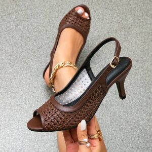 French Fashion Elegant Thin Heel Slide Sandals - Strap, Open-Toe, High Heel, Backless, Hostess/Party Wear Heels, Wine Red,Spring Summer Outfits