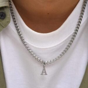 1pc Popular Classic Stainless Steel Letter Pendant Necklace, Men's Style