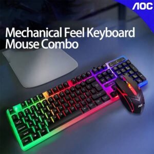 AOC KM100 Gaming Keyboard And Mouse Set Professional-Grade Gaming Mouse + Mechanical Keyboard Dynamic Backlight System Ergonomic Design Plug And Play Without Driver Black