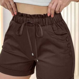 EMERY ROSE Women's Solid Color Elastic Waist Drawstring Casual Shorts With Pockets, Versatile