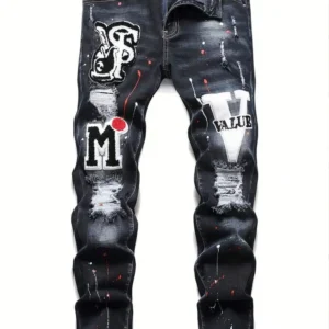 Teen Boy Fashion Distressed Applique Denim Jeans