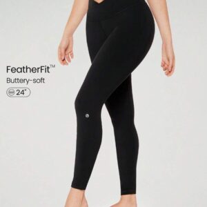 GLOWMODE 24" FeatherFit™ Crossover Yoga Pilates Leggings Buttery Soft High Stretch Crossover Waist Sports Tights Gym Spring Summer