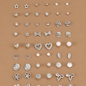 NAIZHU 30pcs/Set Minimalist Bow, Flower, Pearl & Metal Cute Sweet Style Earrings Set For Girls