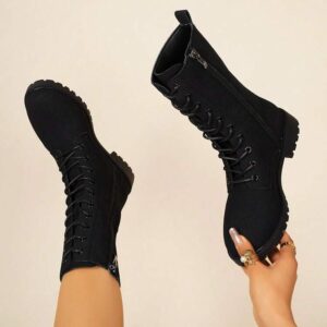 Women's Fashion Versatile Lace-Up Mid-Calf/Ankle/Motorcycle Boots, Ankle Boots, High-Top Anti-Slip Boots, Casual Comfortable Side Zipper Outdoor Riding Boots, Black Boots, Autumn/Winter Boots, Outdoor Boots, Over-The-Knee Boots