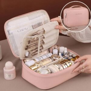 Multifunctional Travel Organizer Bag, PU Leather Waterproof Cosmetic Bag, Large Capacity Double-Layer Makeup Bag, Cosmetic Storage Bag, Lightweight Toiletry Bag With Compartments, Large Capacity Toiletry Bag, Travel Makeup Bag, Travel Essential, Cruise Essential, Dorm Essential