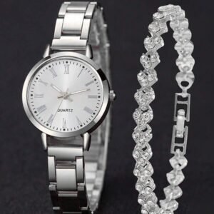 2pcs/Set Women's Fashion Minimalist Roman Numeral Dial Quartz Watch And Jewelry Bracelet Set, Ideal For Women's Birthday, Graduation, Valentine's Day, Christmas, Perfect Gift