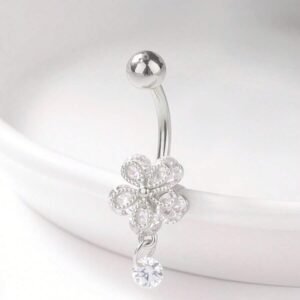 1pc Stainless Steel Natural Shell Teardrop Navel Piercing, Plum Blossom Belly Button Ring