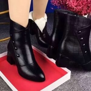 Women's Fashion Classic Ankle Boots, New Winter Mid-Heel Mid-Calf Shoes, Warm & Stylish Versatile Soft Sole Mother Boots With 4 Buckles, Elegant Ankle Boots