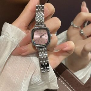 1pc Vintage Silver Stainless Steel Square Small Dial Women's Watch, Fashion Elegant Quartz Ladies Wristwatch, Suitable For Daily Wear