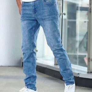 Men's Classic Denim Jeans, Regular Fit - Soft Stretch Fabric, Washed Solid Color, Comfortable Basic Style Suitable For All Seasons - Woven Fabric, Non-Transparent, Regular Length, Emo Style
