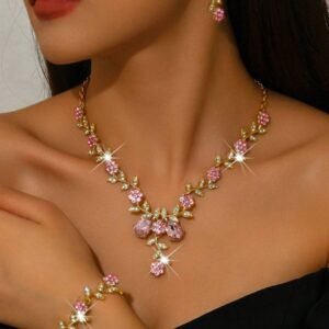Luxury Wedding Party Women's Dress Rhinestone Decor Jewelry Fashion Shiny Necklace And Earring Set, Ballroom Outfit Jewelry Set Accessories