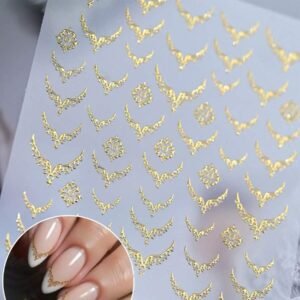 1pc 5D Gold French Line Nail Sticker, Y2K Metallic Mirror Striped Lace French Manicure Nail Sticker, Nail Art Decoration Nail Accessories Nail Stickers