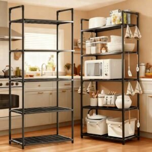 1pc Kitchen Microwave Oven Rack, Floor-Standing Multi-Layer Storage Rack For Bathroom, Kitchen, Living Room, Multi-Function Organizing Shelf