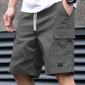 Manfinity Homme Men's Solid Color Workwear Pocket Drawstring Waist Casual Loose Shorts Men Shorts Cargocargo Shorts For Menmens Shorts Casual