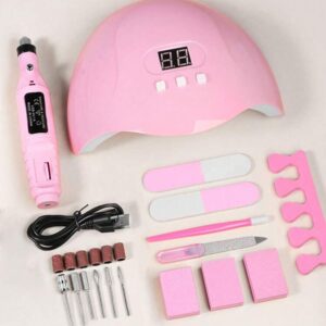 LIMEGIRL Pink Manicure Set, Includes UV LED Nail Lamp, Nail Polish Remover Grinder, Nail File, Buffing Block, Ideal Gift For Women, Suitable For Nail Salons And Home DIY Manicure