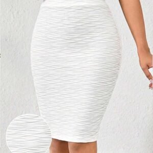 SHEIN Lady Women's Solid Color Textured Fabric Fitted Minimalist Design Versatile Skirt White Pencil Bodycon Ruched Figure-Hugging