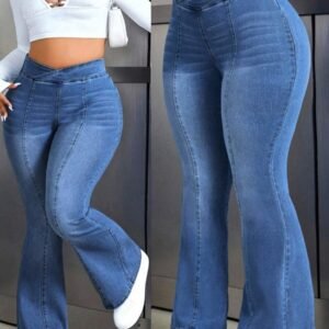 Flexra Plus Size Women's Fashionable Casual Washed Flare Jeans