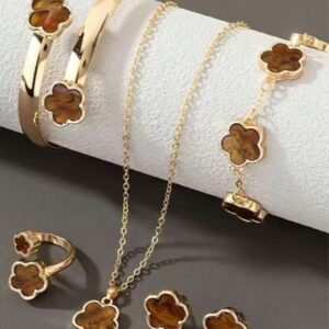 5pcs Flower Pendant Jewelry Set For Women, Necklace, Earrings, Bracelet, Bangle, Ring, Elegant Accessories