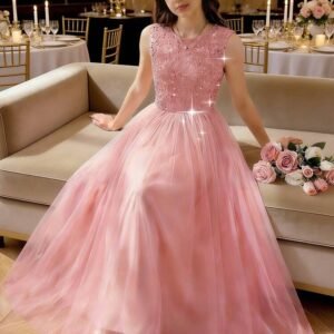 Glamorique Kids Dusty Pink,Summer,Elegant,Graduation Wedding Guest Girls Long Dress,Teen Girl's Party Clothing,Teenage Prom Dress Sequin Detail Dress With Bows