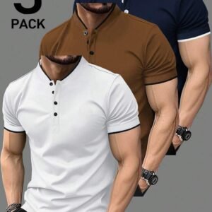 Manfinity Homme 3pcs/Set Men's Casual Versatile Commuting Short Sleeve Polo Shirts, Formal