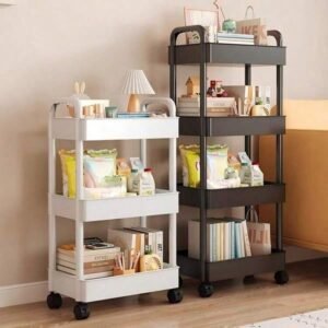 Narrow Gap Rolling Storage Trolley, Multi-Layer Zoned Space Saving Movable Shelf, Waterproof Moisture-Proof Stable Load-Bearing Organizer Easy To Assemble & Clean, Open Access Floor Rack For Kitchen Vegetables Bathroom Bedroom Living Room Sundries