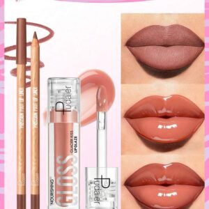 Pudaier 2pcs Lip Liner Pencil And Lip Gloss Set - Waterproof, Long-Lasting, High Pigment - Perfect Gift For Women, Suitable For Daily Wear, Dates And Parties
