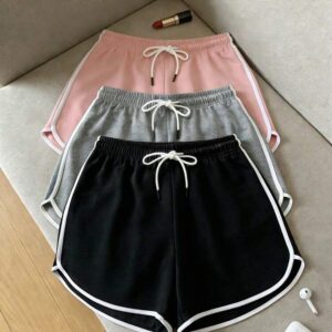 2026 Summer Women's Sports Casual Shorts, Black With White Trim Elastic Drawstring Waist, Comfortable Cool Breathable Outdoor Beach, Fitness Wear Hot Pants, Loose Fit, Gift For Girlfriend, Lover, Mother, Best Holiday Gift