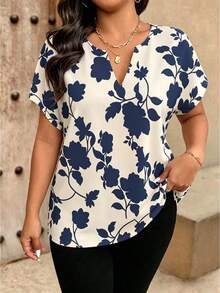 EMERY ROSE Women's Casual Short-Sleeve Shirt With Simple Floral Prints, Retro And Stylish, Suitable For Commuting, Vacation And Daily Wear, A Spring And Summer Style, A Gift For Sisters And Mothers, A Casual And Fashionable Top.