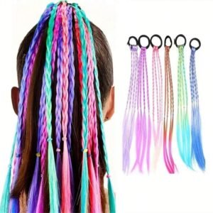 6pcs Girls Hair Accessories Set, Including Colorful Braided Hair Extensions, Scrunchies And Hair Ties, Ideal Gift