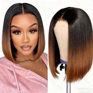 12in New Fashion Women's Middle Part Ombre Bobo Wig, Versatile For Daily Wear And Parties, Natural Looking, Fluffy And Smooth, Suitable For All Women