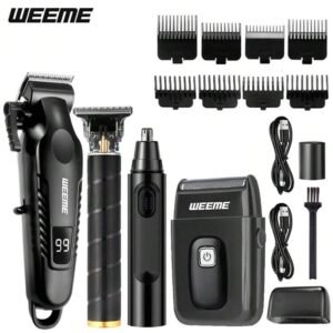 WEEME 4-In-1 Men's Wireless Electric Shaver And Trimmer Set, Includes Nose Hair Trimmer And Shaver, Multi-Functional Grooming Tools For Trimming, Shaving And Cleaning, Suitable For Home Use, Travel, And As A Gift For Boyfriend Or Father