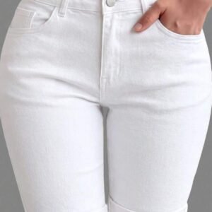 Plus Size Women's Distressed Skinny Biker Jeans - Stretchy Denim & Slim Fit Casual White Summer