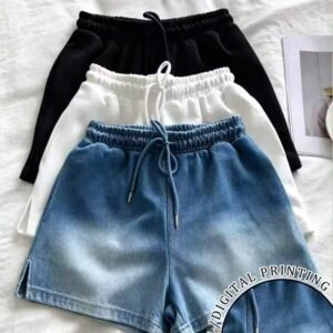 IslaSuriya 3pcs Women's Fashionable Versatile Drawstring Waist Slit Leg Shorts Set