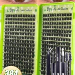 384pcs C-Curl Mixed Length 8-16mm Fluffy Lightweight Natural Eyelash Extension Set, DIY Eyelash Extension Kit, Extension Kit, Fine Cluster False Eyelash Extension Set, Includes Eyelash Glue, Tweezers And Brush, Reusable Eyelash Clusters, D-Curl Single False Eyelashes, Ultra Dense False Eyelashes, Mixed Length, Customizable