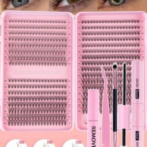 MEM 608pcs 10-16mm D Curl Holiday Eyelash Set, Includes 30D/40D/60D/80D Mixed Clusters, Soft And Natural, Suitable For Beginners, Includes Eyeshadow, Glue, Sealer, Tweezers And Eyelash Brush, For Home DIY Use