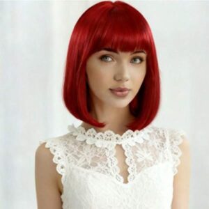 NEW30cm Fluffy Bobo Wig With Bangs, Wine Red 100% Synthetic Hair Wig With Adjustable Strap, Fashion Item For Christmas, Halloween, Costume Party