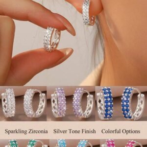 1 Pair Zirconia Inlaid Earrings, Colors Include Transparent Purple, Navy Blue, Emerald Green, Lake Blue & Pink. Earrings Feature Intricate Hollow Lattice Design, Suitable For Women, Ideal For Graduation Ceremony, Wedding, Summer Solstice Celebration, And As A Daily Gift.
