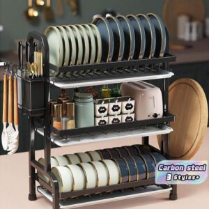 1pc Large Three-Layer Kitchen Storage Rack With Quick Drainage Function, Knife And Fork Rack, Cutting Board Rack, Used For Bowl And Multifunctional Tableware Storage Rack, Tableware Rack Fashionable Metal Rack Kitchen Utensils, Storage Rack