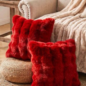 1/2/4pcs Luxury Faux Fur Tuscany Style Throw Pillow Covers, Without Pillow Insert, Soft, Fluffy, Suitable For Living Room Sofa, Bedroom Headboard, Plush Pillow Covers, Extra Large Size 45x45 Inches, Zipper Closure, Machine Washable, Oeko-Tex